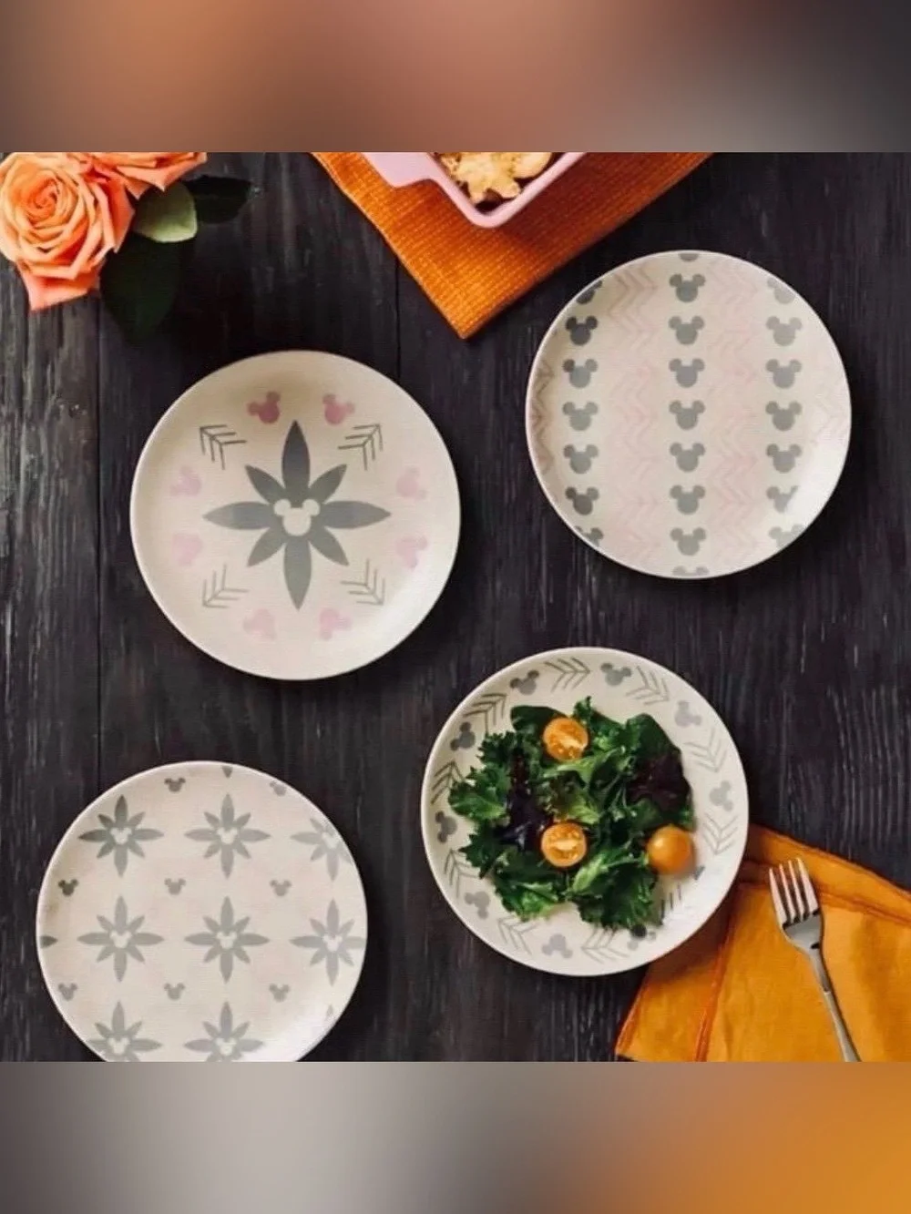 NWT Disney Parks Homestead Collection Mickey Mouse Salad Plate 4 piece Set